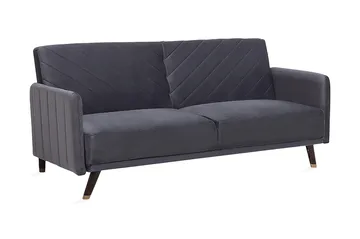Senja 2-sits Bäddsoffa 200 cm i Sammet med Träben - Grå - Möbler - Soffa - Bäddsoffa - 3 sits bäddsoffa