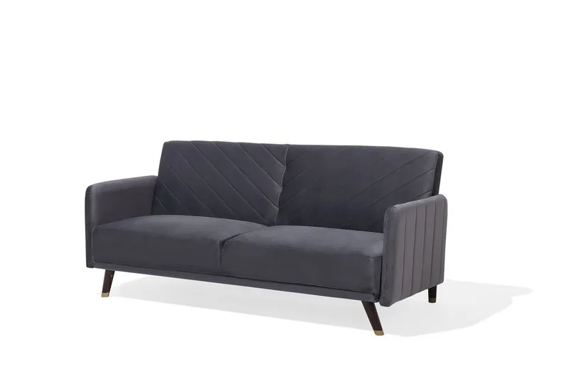 Senja 2-sits Bäddsoffa 200 cm i Sammet med Träben - Grå - Möbler - Soffa - Bäddsoffa - 3 sits bäddsoffa