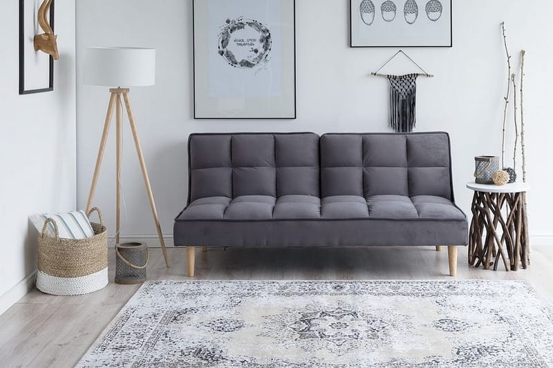 Siljan 3-sits Kvadratsydd Bäddsoffa 177 cm i Sammet - Grå - Möbler - Soffa - Bäddsoffa - 3 sits bäddsoffa