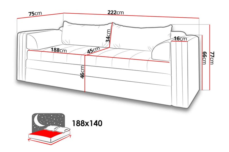 Soffa Euforia 222x75x77 cm - Beige - Möbler - Soffa - Bäddsoffa - 3 sits bäddsoffa