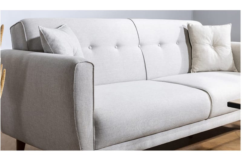 Tamatha 3-sits Bäddsoffa med Divan i Tyg med Träben - Ljusgrå - Möbler - Soffa - Bäddsoffa - 3 sits bäddsoffa