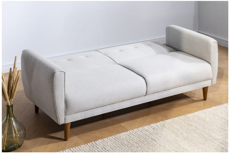Tamatha 3-sits Bäddsoffa med Divan i Tyg med Träben - Ljusgrå - Möbler - Soffa - Bäddsoffa - 3 sits bäddsoffa