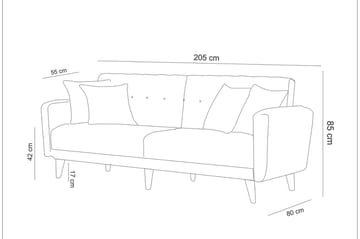 Tamatha 3-sits Bäddsoffa med Divan i Tyg med Träben - Ljusgrå - Möbler - Soffa - Bäddsoffa - 3 sits bäddsoffa