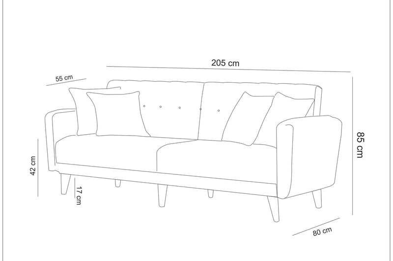 Tamatha 3-sits Bäddsoffa med Divan i Tyg med Träben - Ljusgrå - Möbler - Soffa - Bäddsoffa - 3 sits bäddsoffa