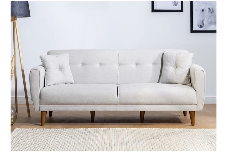 Tamatha 3-sits Bäddsoffa med Divan i Tyg med Träben - Ljusgrå - Möbler - Soffa - Bäddsoffa - 3 sits bäddsoffa