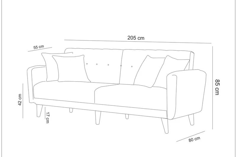Tamatha Bäddsoffa 3-sits - Grå - Möbler - Soffa - Bäddsoffa - 3 sits bäddsoffa