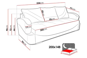 Turbo Bäddsoffa 200x96x90 cm - Brun/Grå - Möbler - Soffa - Bäddsoffa - 3 sits bäddsoffa