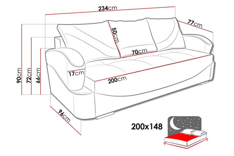 Turbo Bäddsoffa 200x96x90 cm - Brun/Grå - Möbler - Soffa - Bäddsoffa - 3 sits bäddsoffa