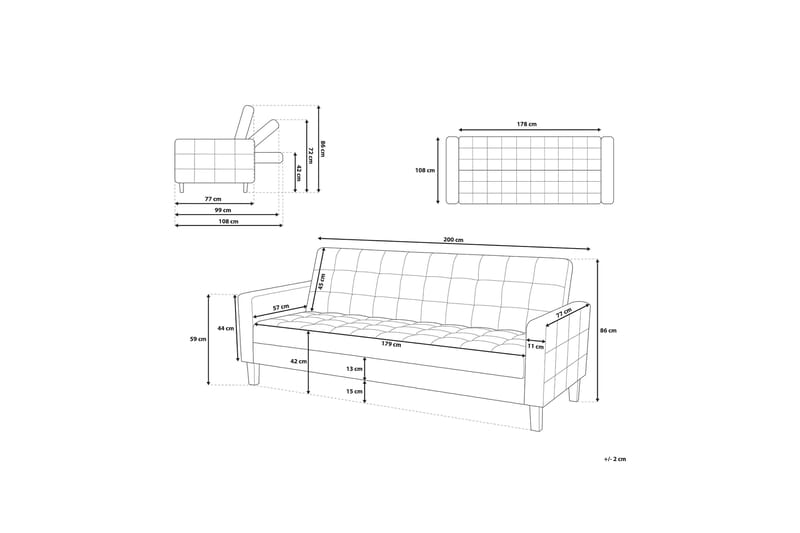 Vehkoo Bäddsoffa 200 cm - Grå - Möbler - Soffa - Bäddsoffa - 3 sits bäddsoffa