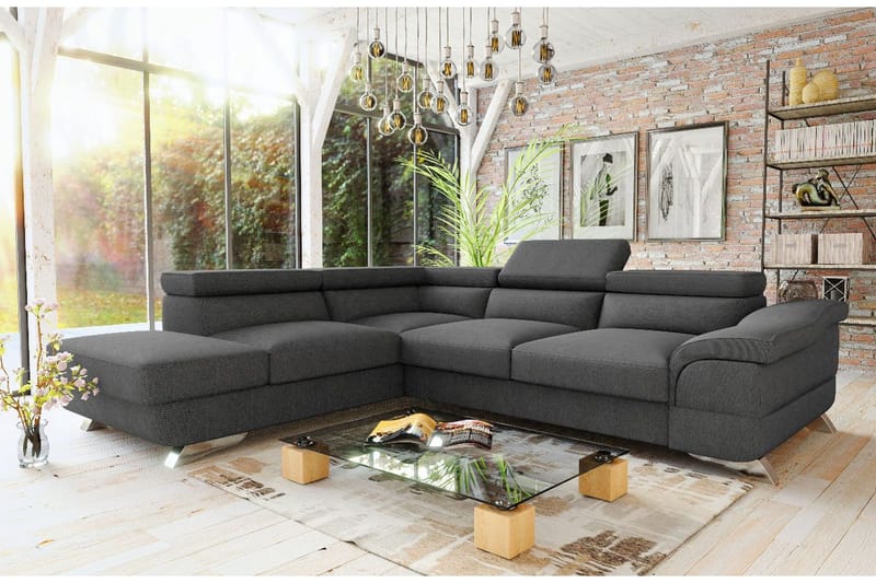 View Bäddsoffa 3-sits med Schäslong Vänster - Mörkgrå - Möbler - Soffa - Bäddsoffa - Bäddsoffa längsbäddad