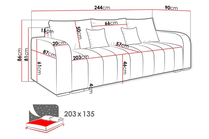 Zulueta 4-sits Bäddsoffa Vänster - Rosa - Möbler - Soffa - Bäddsoffa - 3 sits bäddsoffa