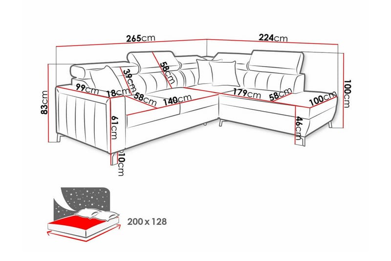 3-sits Hörnbäddsoffa Galbally - Hörnbäddsoffa