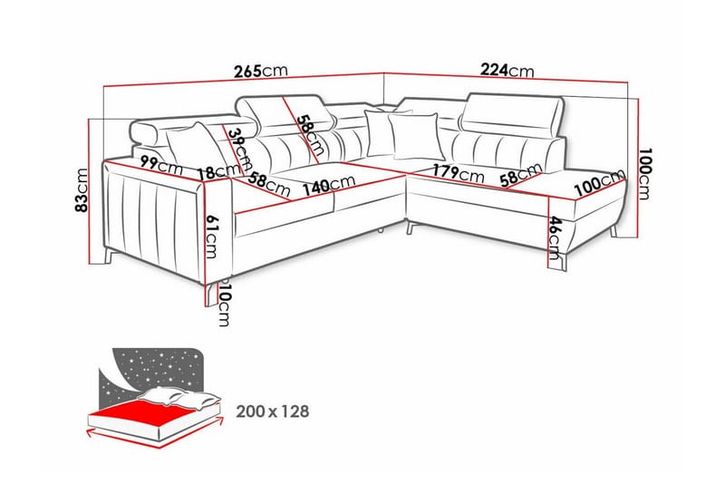 3-sits Hörnbäddsoffa Galbally - Hörnbäddsoffa