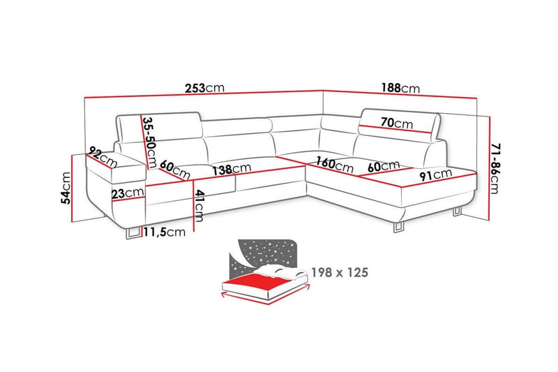 3-sits Hörnbäddsoffa Kintore - Hörnbäddsoffa