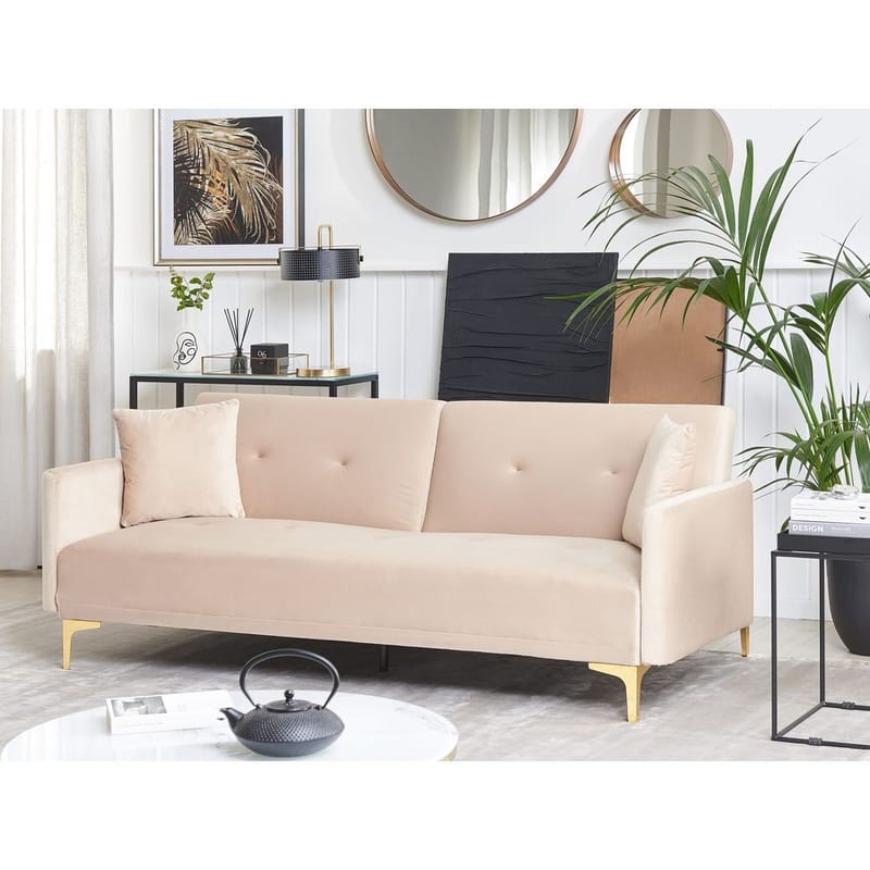 3-sits soffa Lucan - Beige, guld - Möbler - Soffa - Bäddsoffa - 3 sits bäddsoffa