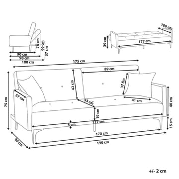 3-sits soffa Lucan - Rosa, guld - Möbler - Soffa - Bäddsoffa - 3 sits bäddsoffa