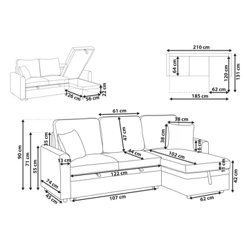 3-sits soffa Nassjo Vänstervänd - Ljusbeige - Möbler - Soffa - Bäddsoffa - Bäddsoffa längsbäddad