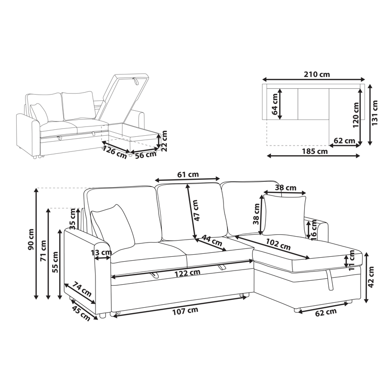 3-sits soffa Nassjo Vänstervänd - Ljusbeige - Möbler - Soffa - Bäddsoffa - Bäddsoffa längsbäddad