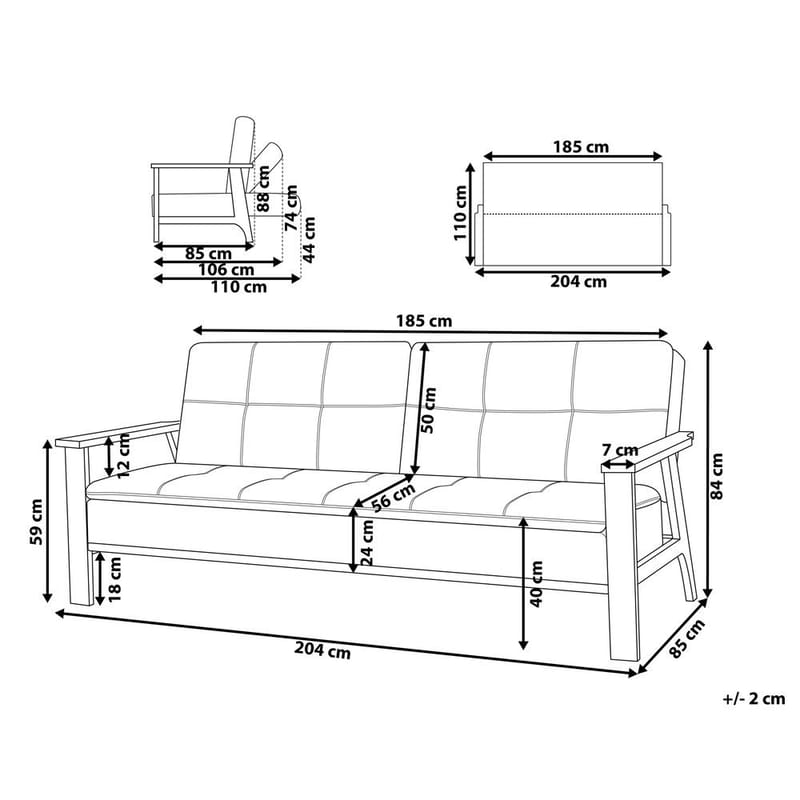 3-sits soffa Tjorn - Mörkgrå, ljust trä - Möbler - Soffa - Bäddsoffa - Futon - Futon soffa