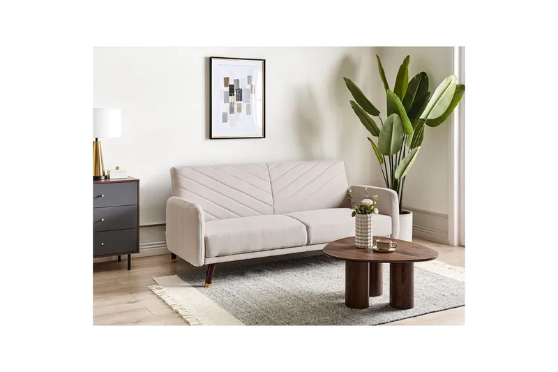 3-sitssoffa Senja Beige, mörkt trä, guld - Beige, mörkt trä, guld - Möbler - Soffa - Bäddsoffa - 3 sits bäddsoffa