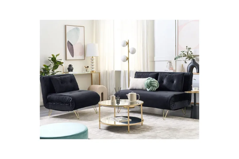 3-sitssoffa Vestfold Svart, guld - Svart, guld - Möbler - Soffa - Bäddsoffa - 3 sits bäddsoffa