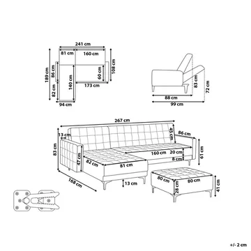 4-sits Bäddsoffa Aberdeen - Ljusgrå, svart/Högervänd/Sammet - Möbler - Soffa - Soffgrupp