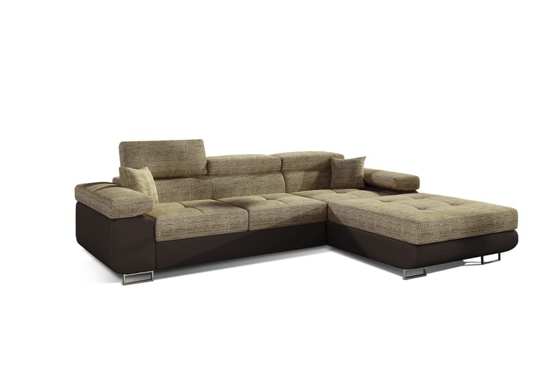 Bäddsoffa Kelestin med Divan Höger - Beige/Brun - 4 sits bäddsoffa