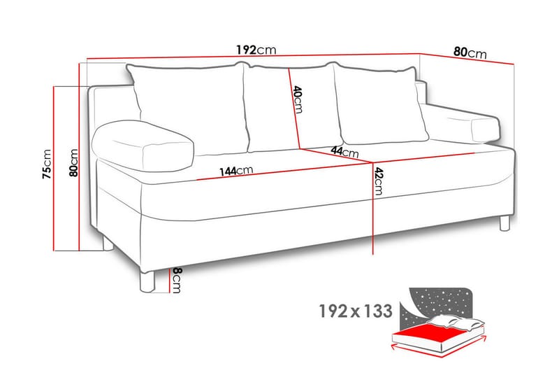 Bäddsoffa Rejmyre 192x80x80 cm - Grå - 4 sits bäddsoffa