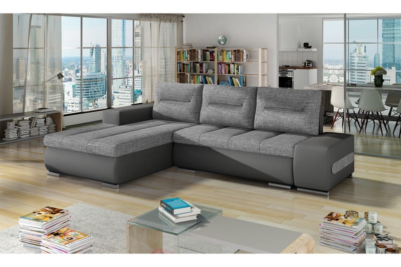 Bäddsoffa Probaos med Divan - Grå - Möbler - Soffa - Bäddsoffa - 4 sits bäddsoffa