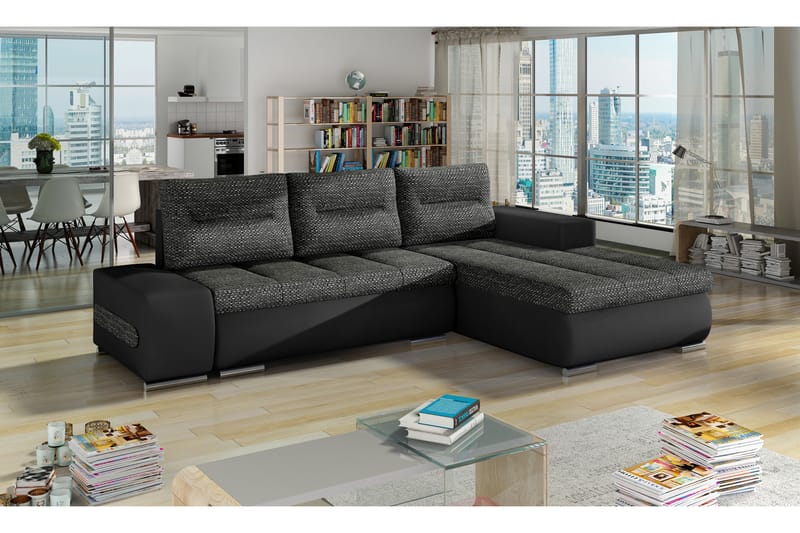 Bäddsoffa Probaos med Divan - Grå/Svart - Möbler - Soffa - Bäddsoffa - 4 sits bäddsoffa