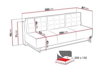 Bella Längsbäddad Bäddsoffa 142x200 cm med Förvaring i Tyg - Grå - Möbler - Soffa - Bäddsoffa - 4 sits bäddsoffa
