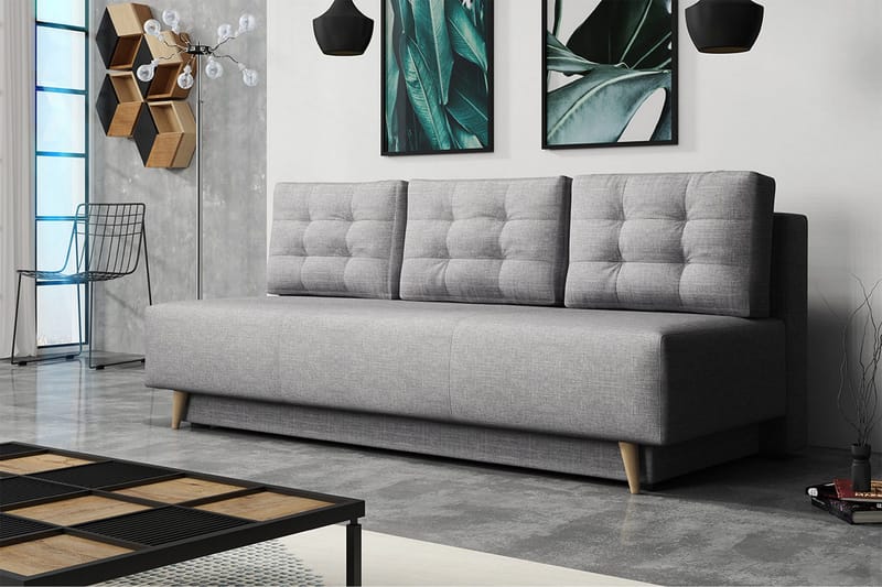 Bella Längsbäddad Bäddsoffa 142x200 cm med Förvaring i Tyg - Grå - Möbler - Soffa - Bäddsoffa - 4 sits bäddsoffa