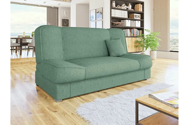 Gabi 4-sits Längsbäddad Bäddsoffa 175x80x80 cm med Förvaring i Tyg - Grön - Möbler - Soffa - Bäddsoffa - 4 sits bäddsoffa