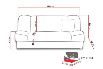 Gabi Soffa 175x80x80 cm - Grå - Möbler - Soffa - Bäddsoffa - 4 sits bäddsoffa