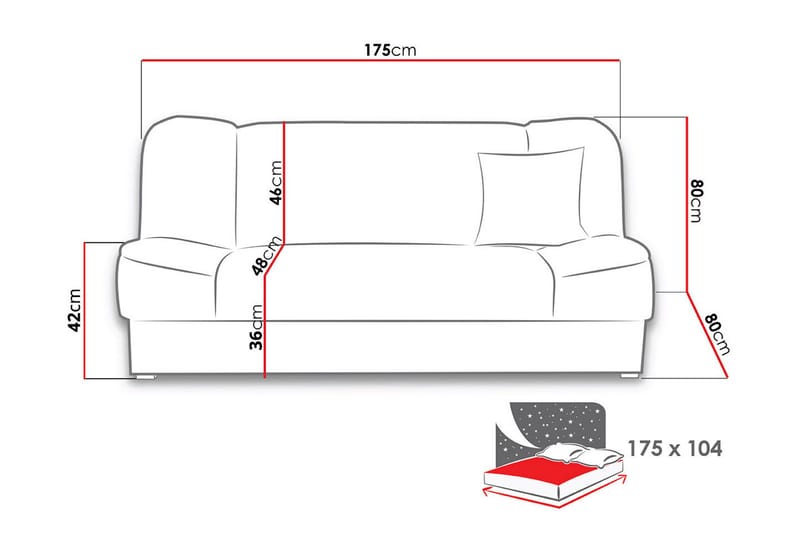Gabi Soffa 175x80x80 cm - Rosa - Möbler - Soffa - Bäddsoffa - 4 sits bäddsoffa