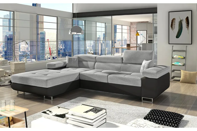 Klinka Bäddsoffa med Divan Vänster, Grå/Svart