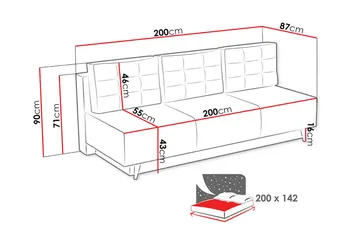 Leija Bäddsoffa 200x87x90 cm - Grå - Möbler - Soffa - Bäddsoffa - 4 sits bäddsoffa