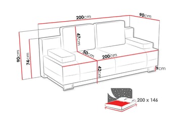 Optima Bäddsoffa 200x90x90 cm - Svart/Grå - Möbler - Soffa - Bäddsoffa - 4 sits bäddsoffa