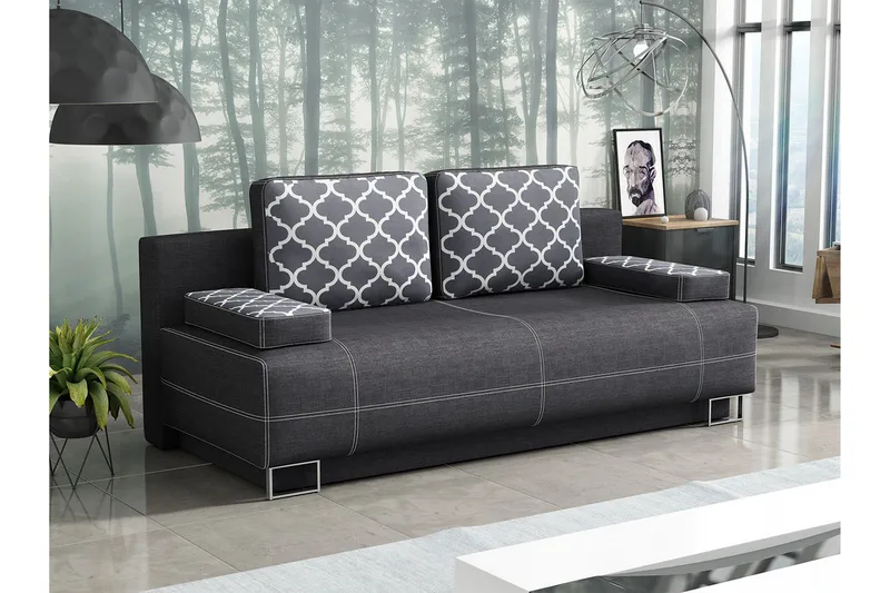Optima Bäddsoffa 200x90x90 cm - Svart/Grå - Möbler - Soffa - Bäddsoffa - 4 sits bäddsoffa