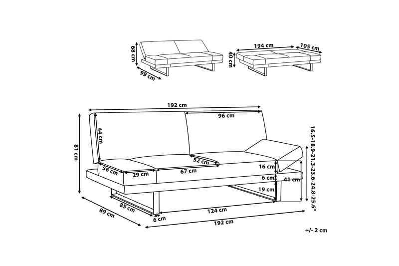 Ramsholt Bäddbar Fällbar Bäddsoffa 105x192 cm i Tyg - Grå - Möbler - Soffa - Bäddsoffa - 4 sits bäddsoffa