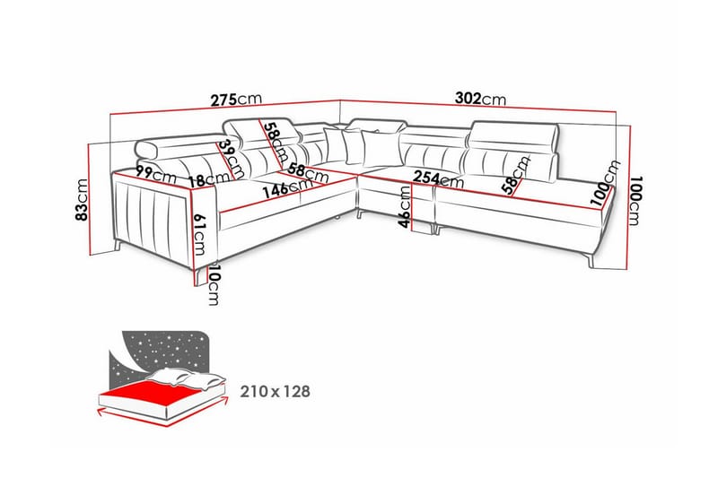 4-sits Hörnbäddsoffa Galbally - Hörnbäddsoffa