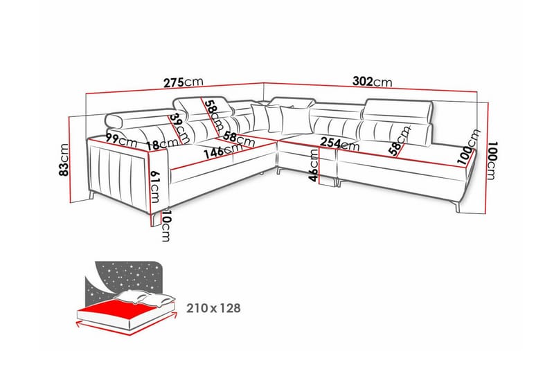 4-sits Hörnbäddsoffa Galbally - Hörnbäddsoffa