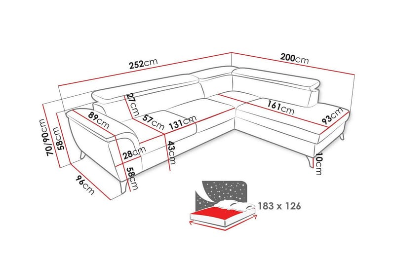 4-sits Hörnbäddsoffa Graystone - Hörnbäddsoffa