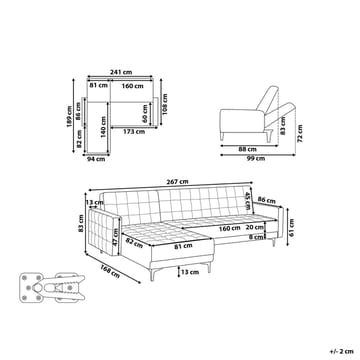 4-sits Hörnsoffa Aberdeen - Blå, Svart/Högervänd/Sammet - Möbler - Soffa - Bäddsoffa - Hörnbäddsoffa