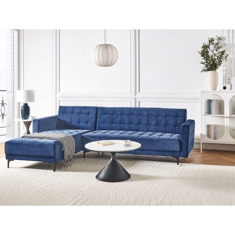4-sits Hörnsoffa Aberdeen - Blå, Svart/Högervänd/Sammet - Möbler - Soffa - Bäddsoffa - Hörnbäddsoffa