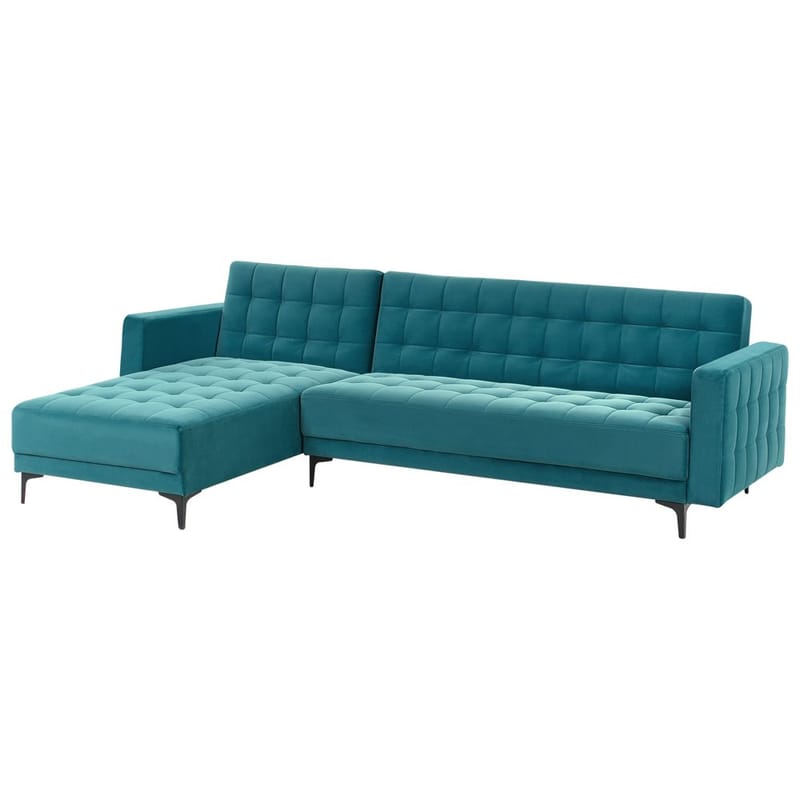 4-sits Hörnsoffa Aberdeen - Havsblå, Svart/Högervänd/Sammet - Möbler - Soffa - Bäddsoffa - Hörnbäddsoffa