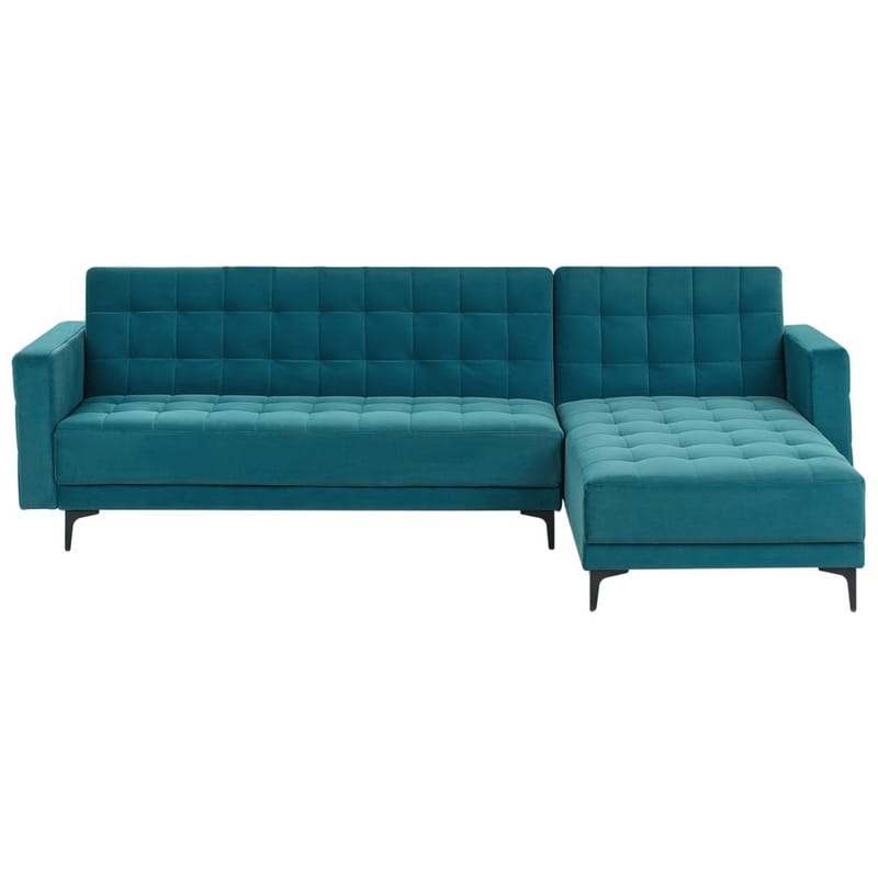 4-sits Hörnsoffa Aberdeen - Havsblå, Svart/Vänstervänd/Sammet - Möbler - Soffa - Bäddsoffa - Hörnbäddsoffa