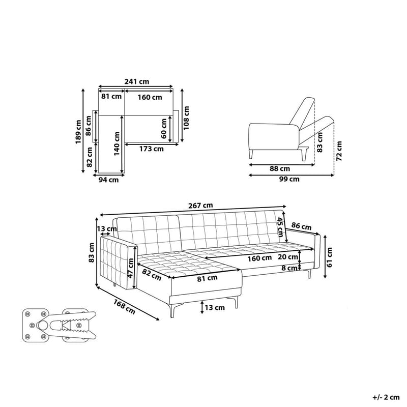 4-sits Hörnsoffa Aberdeen - Pastellrosa, Svart/Högervänd/Sammet - Möbler - Soffa - Bäddsoffa - Hörnbäddsoffa