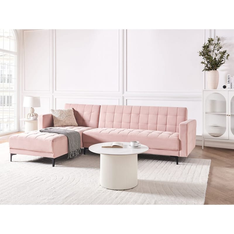 4-sits Hörnsoffa Aberdeen - Pastellrosa, Svart/Högervänd/Sammet - Möbler - Soffa - Bäddsoffa - Hörnbäddsoffa