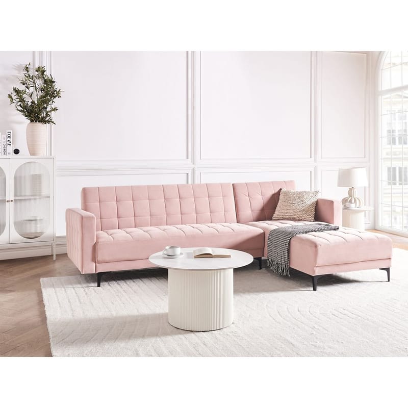 4-sits Hörnsoffa Aberdeen - Pastellrosa, Svart/Vänstervänd/Sammet - Möbler - Soffa - Bäddsoffa - Hörnbäddsoffa